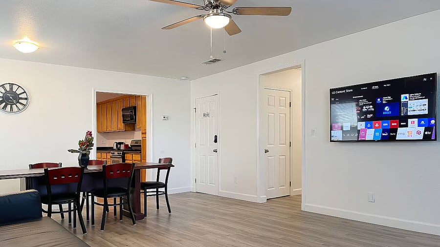Living room and dining area.