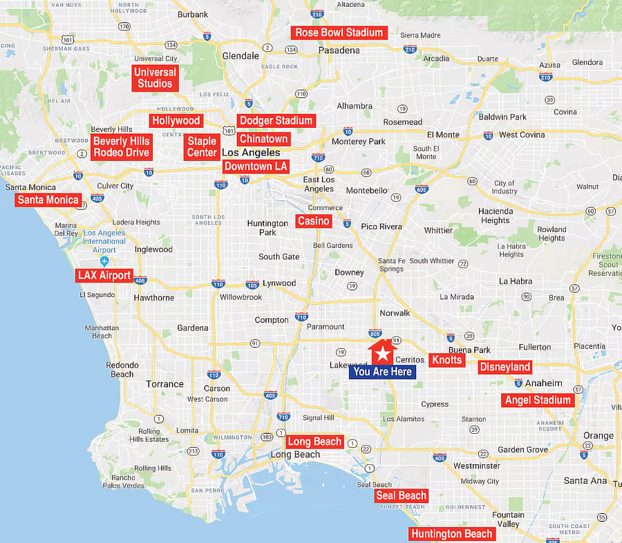 Centrally located to all attractions in Los Angeles and Orange County.