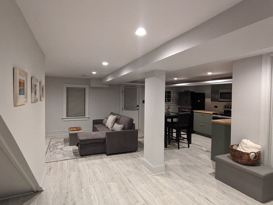 View from the hallway to the main living area.