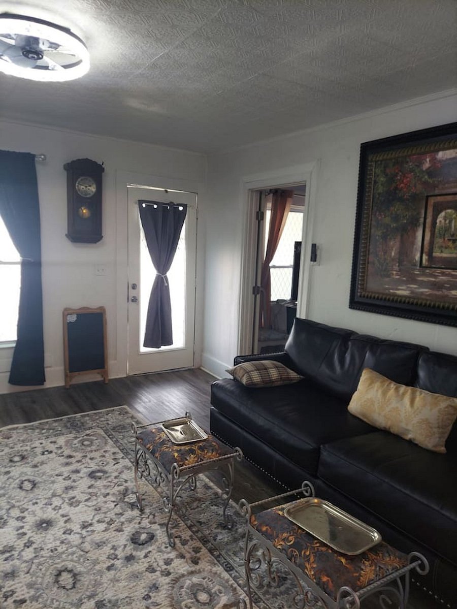 Living room with privacy film that allows tons of natural light