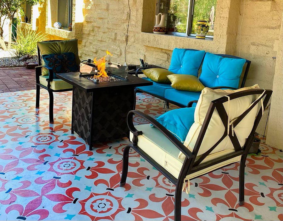 Patio seating with fire table