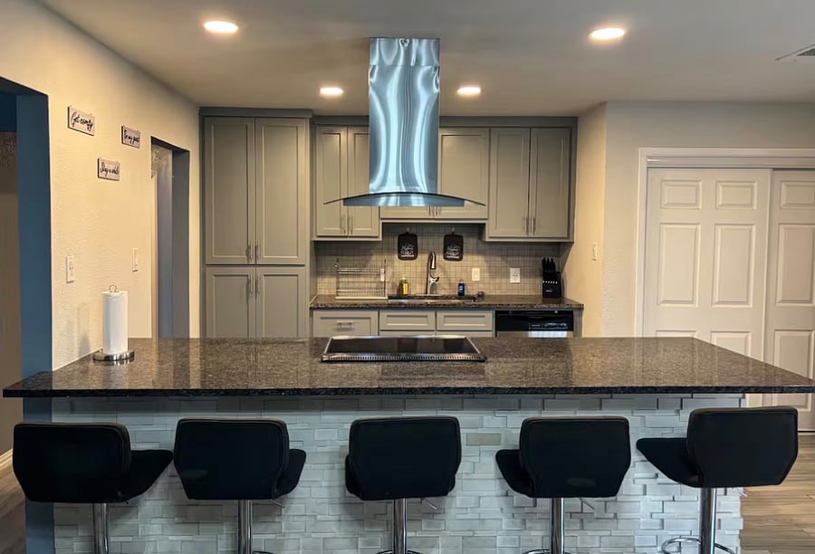 Enjoy a fully equipped kitchen with modern appliances, a spacious center island, and everything you need to cook .The island offers extra prep space and doubles as a casual dining or gathering spot, perfect for sharing meals or morning coffee.