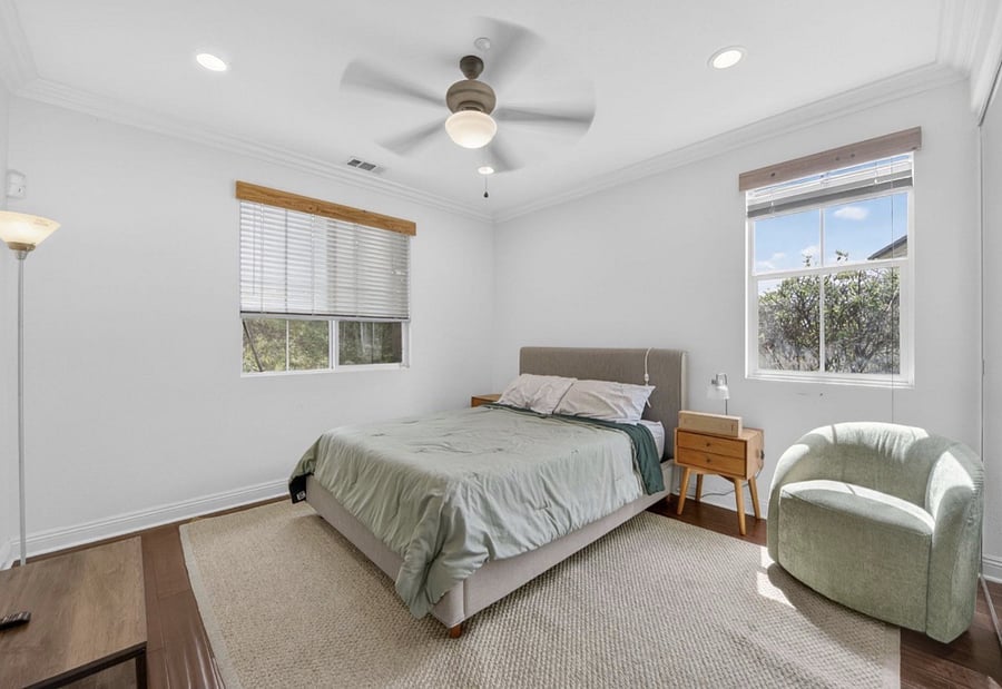 Each room is furnished with a comfortable queen-size bed, smart tv, and spacious closet providing a clean, modern and move-in-ready living space.
