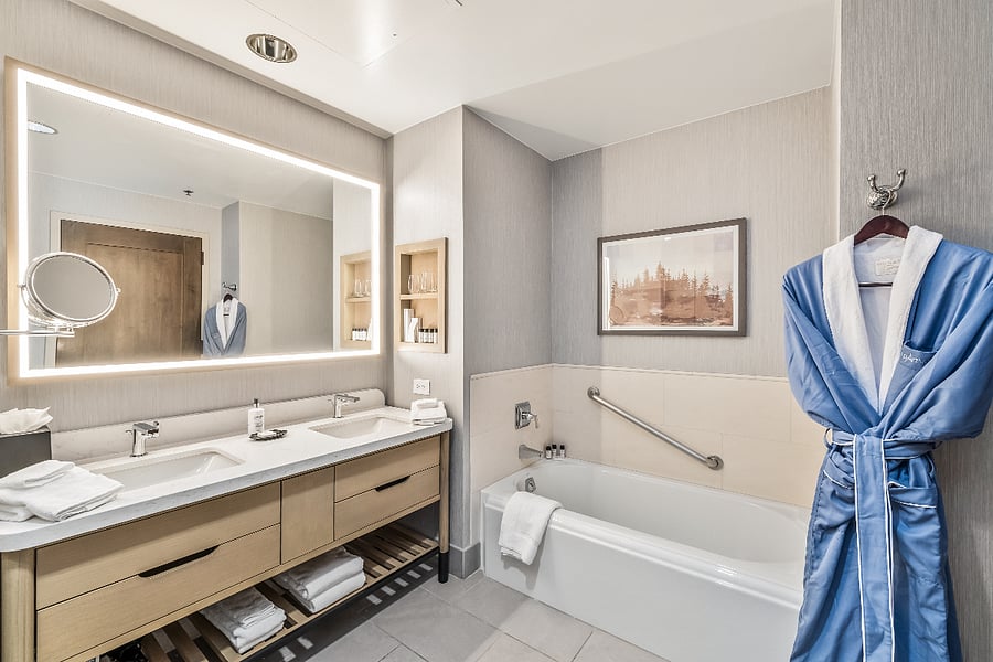 Spa style bathroom with soaking tub (no jets), separate shower. Bathrobes and slippers for your stroll to the pool...