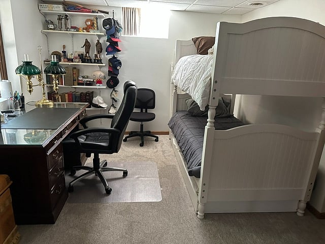 Twin XL Bunk Beds and Desk in Basement