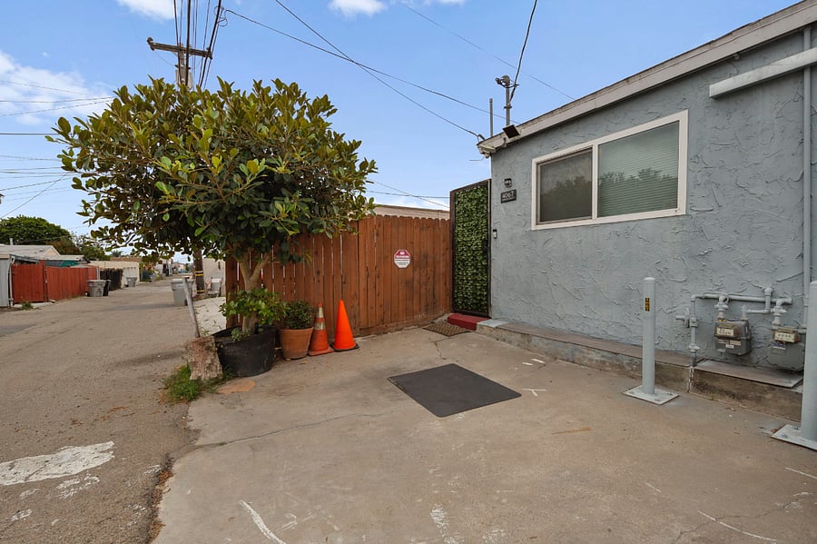 Parking available for 2 cars, with motion sensored security lighting