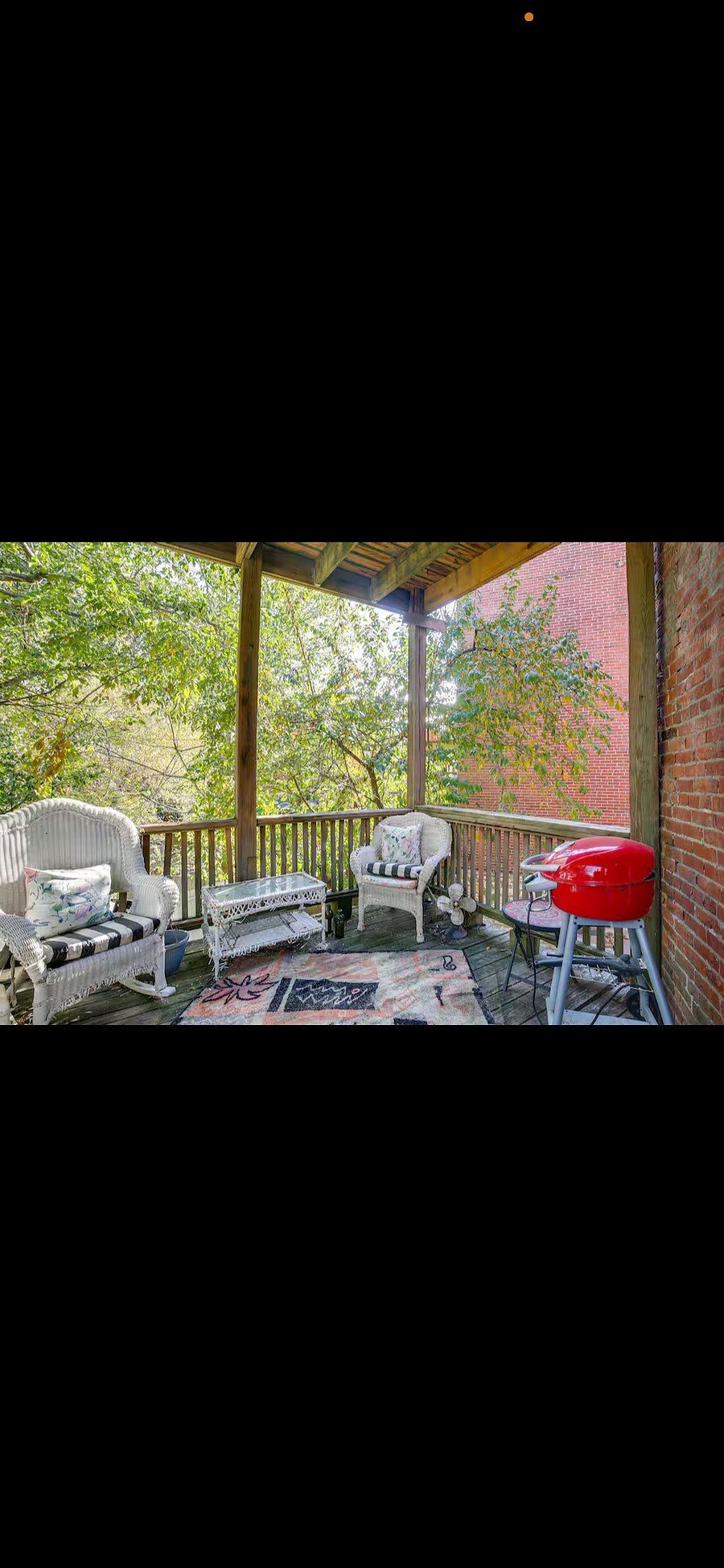 Your own private patio deck, electric grille, plenty of seating for guests, and awfully cozy to snuggle up with a good book.