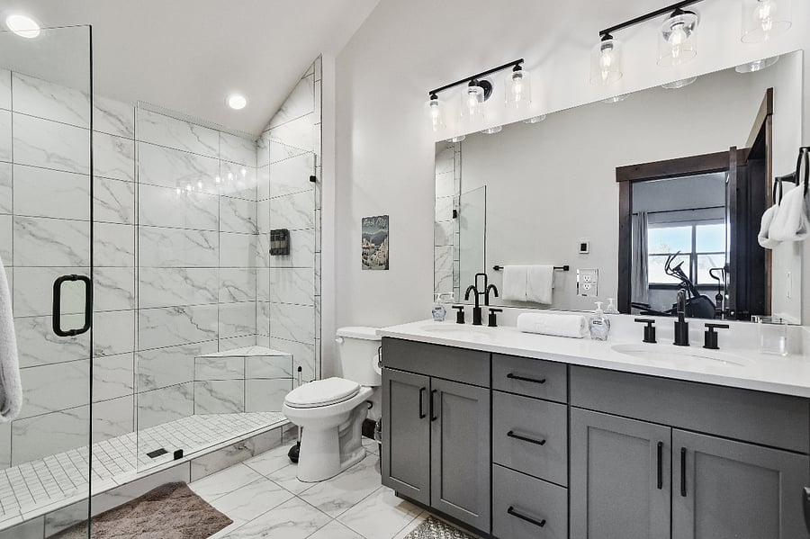 Bath 2: Dual sinks, steam shower, walk-in closet, ensuite bath to master suite 1
