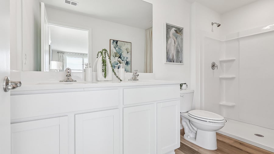 Model master bath-Model home shown actual unit will be furnished before move in. Layout and finishes match this floor plan.