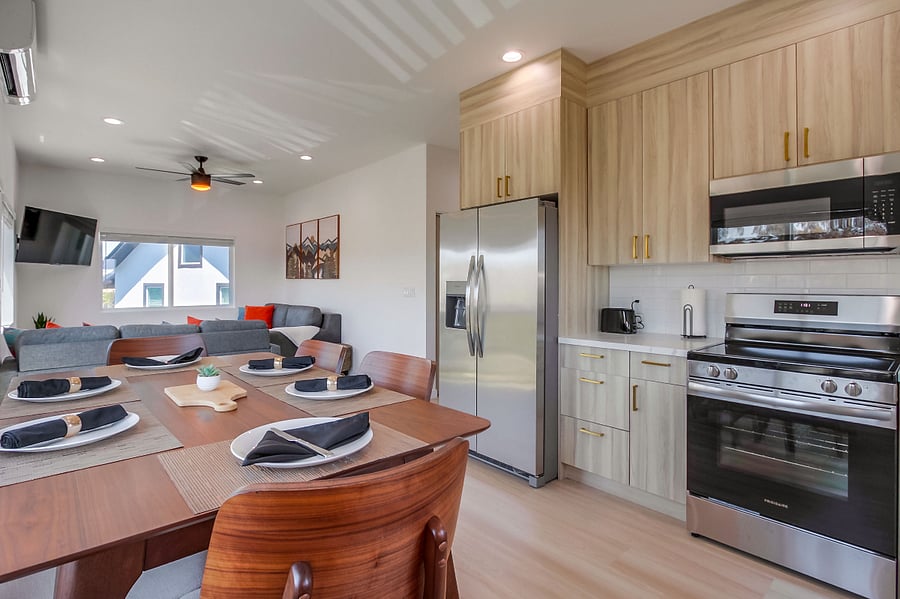 Warm and inviting dining area perfect for family meals, remote work, or gathering after a long day