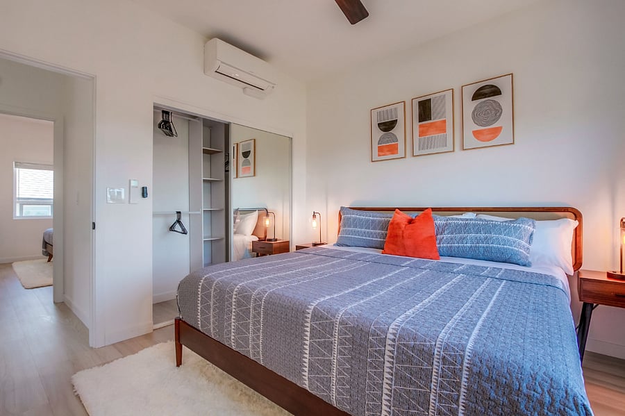 Fully Furnished, Spacious and peaceful primary suite featuring a comfortable King size bed, natural light, ample storage, and a relaxing atmosphere designed for extended stays.