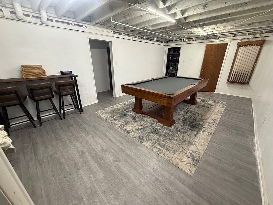 Downstairs, working area, pool table hangout area 