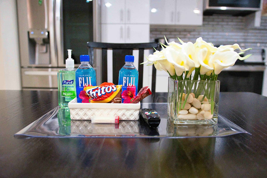 Complimentary snacks and bottled water are provided for your convenience, offering a welcoming touch to help you settle in and feel at home during your stay.