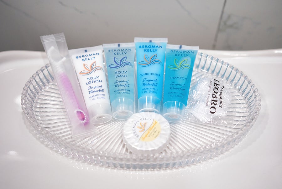 Complimentary soap, lotion, shampoo, and toothbrush are provided for your convenience, ensuring a comfortable and hassle-free stay with all the essentials readily available.