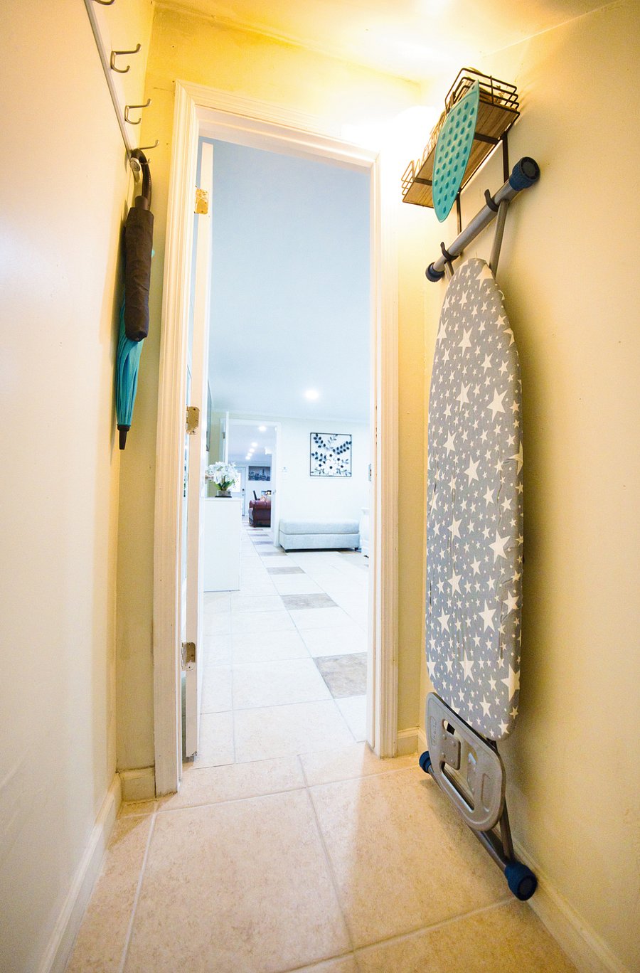 Within the main bedroom, you will find an ironing board, iron, and umbrellas provided complimentary for your convenience, thoughtful essentials to help you stay prepared.