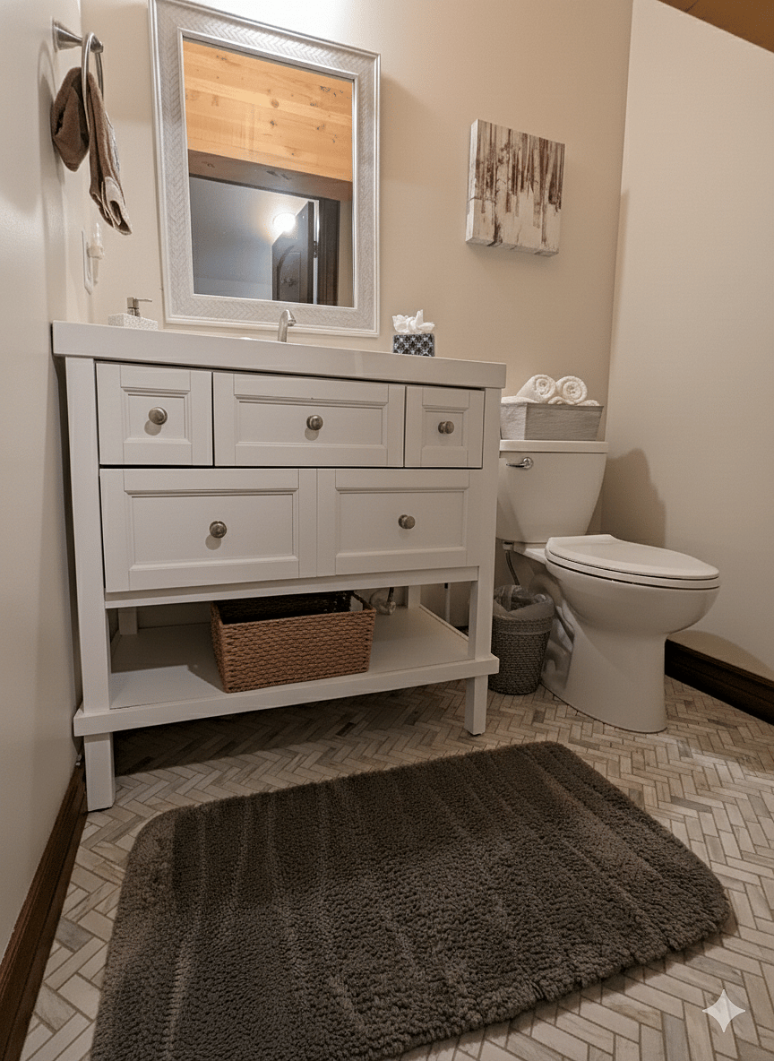 There is a half bathroom upstairs in the den area.