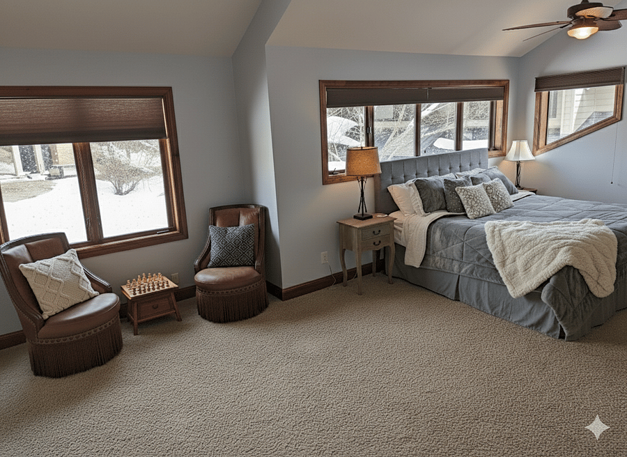 The 1st master bedroom has a comfy king size bed, plenty of closet space, a dresser, seating area and ensuite full bathroom.