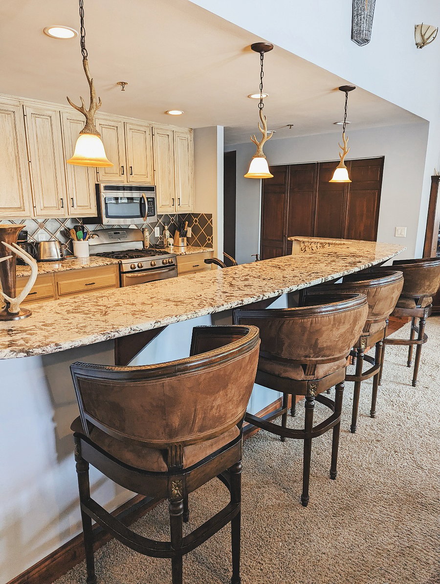 There is additional seating at the large kitchen island