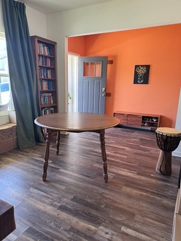 Library / Office with view of mudroom bench (shoe storage)