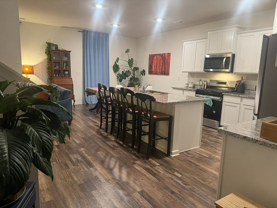 Granite top kitchen with island.