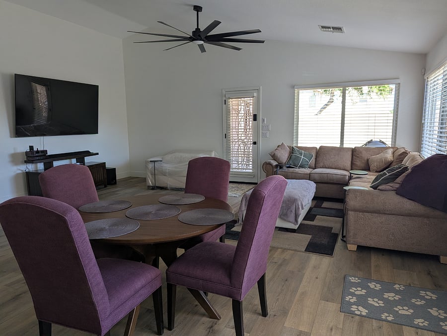 Kitchen table and living room