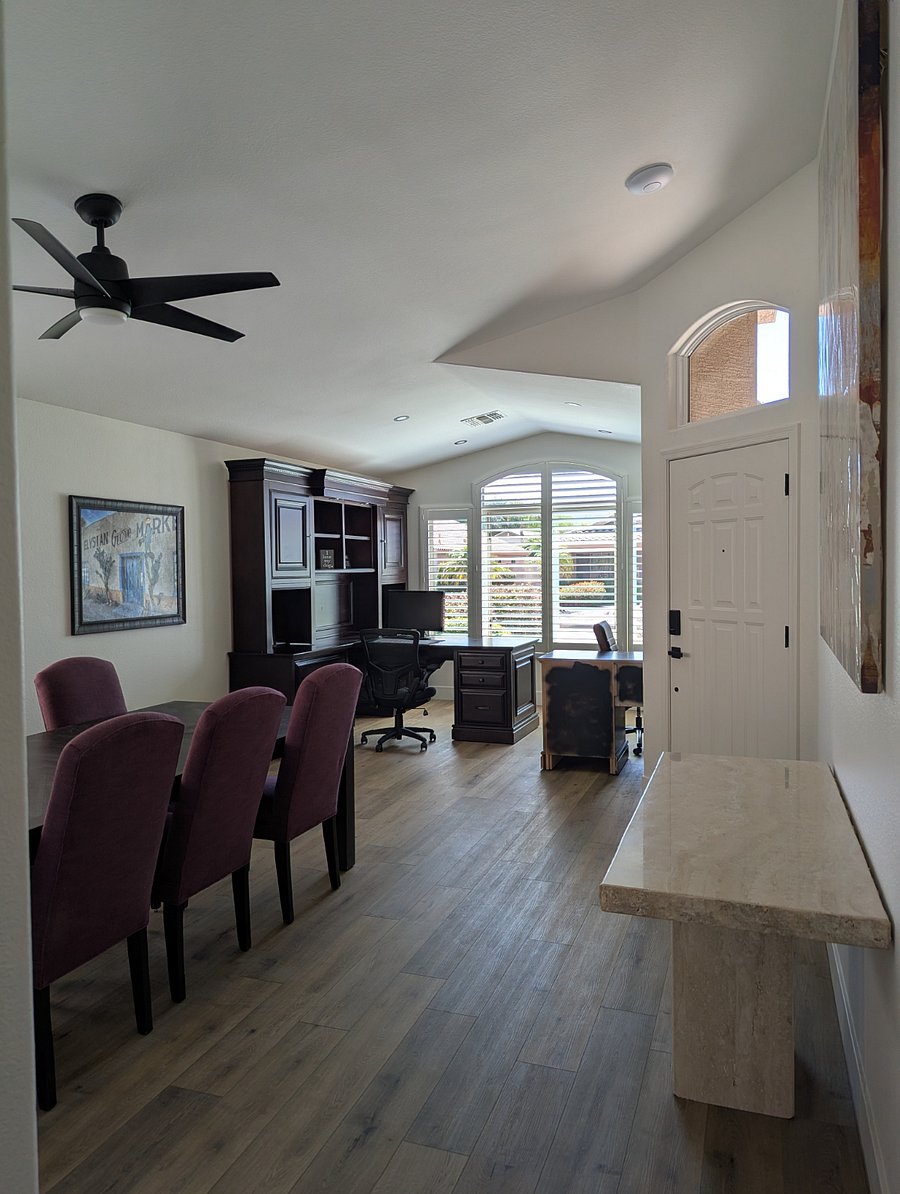 front entrance into office and dining room