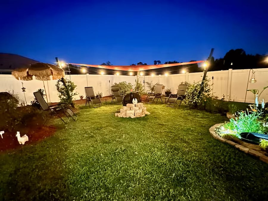 The firepit area is by far the most best place to enjoy some sun during the day and relax in the evening. You will see everything from a visiting hummingbird, to large cranes flying overhead, to butterlies dancing all around while enjoying the sound of the ponds as they flow.