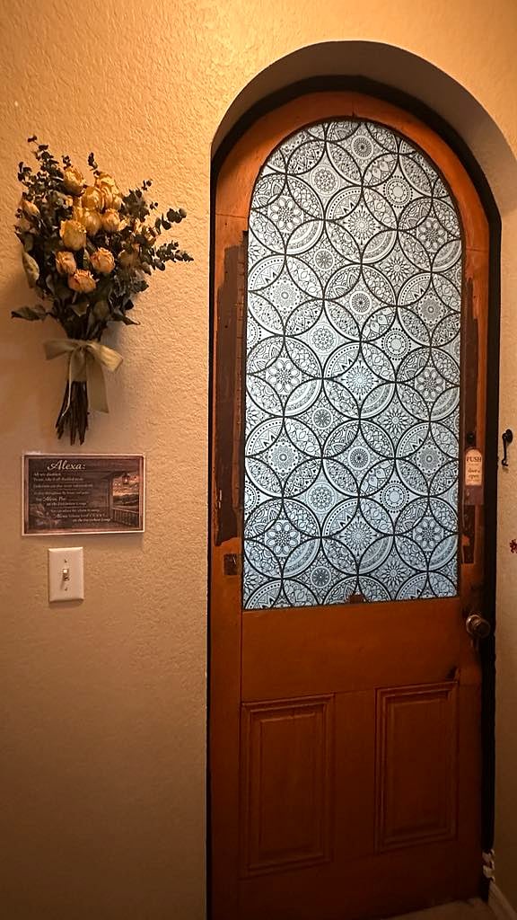 Inside the door, you are able to latch the lock so you know you won't be disturbed unexpectedly.