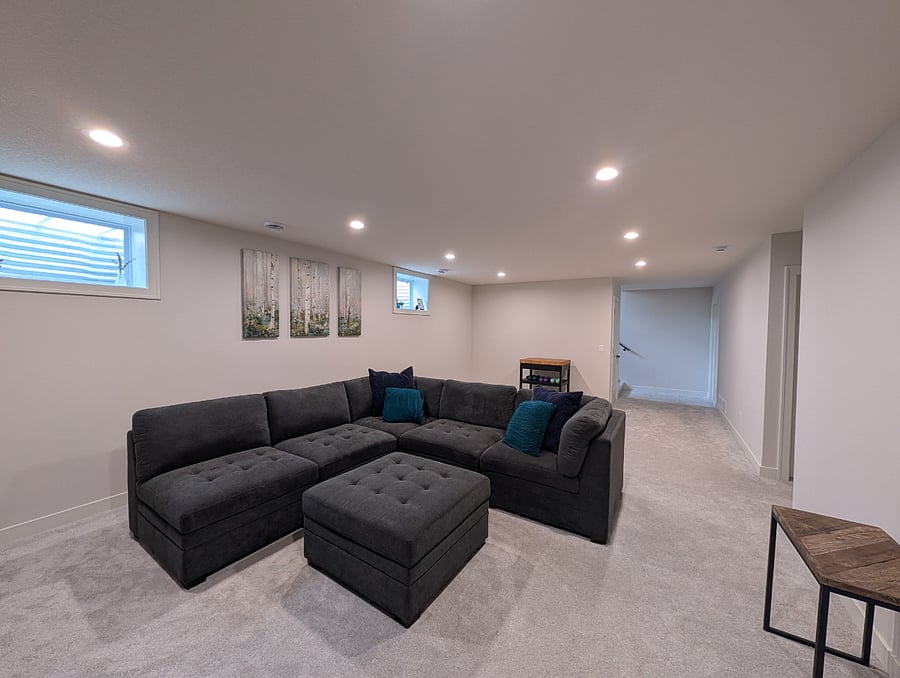 Living room with large sectional (finished basement)