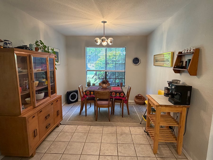 Dining nook with espresso machine.