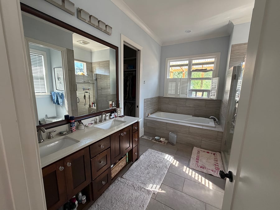 primary bath downstairs, dual sinks