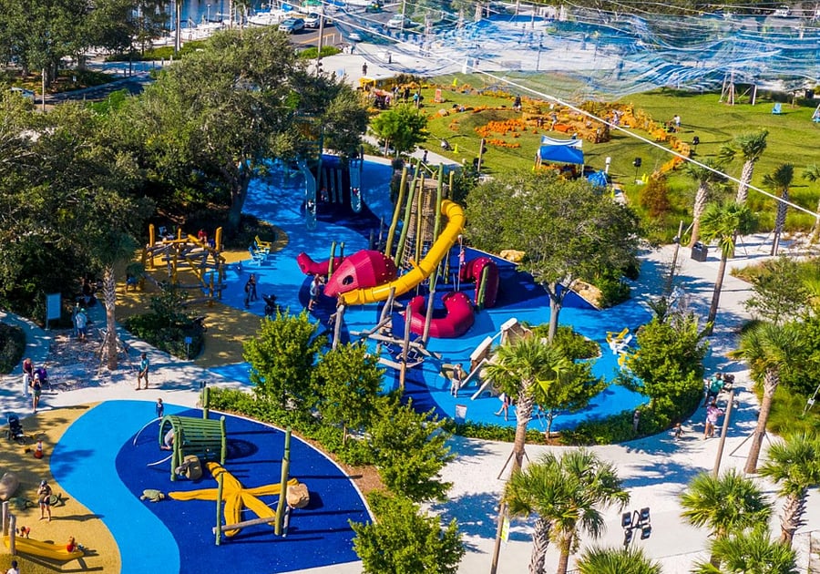 Family fun in the sun! The massive, modern playground at the St. Pete Pier is an absolute favorite for kids to burn off energy.