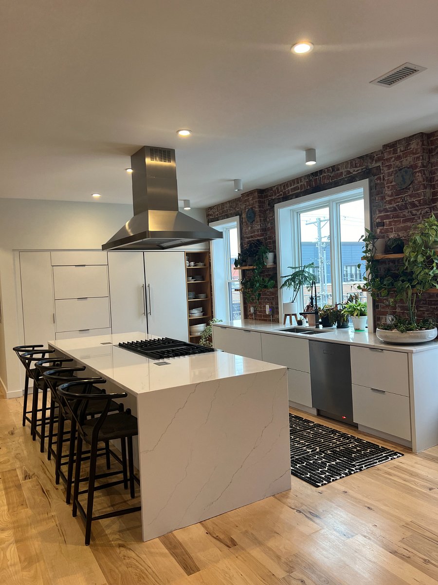 Airy and light chef's kitchen with a view.