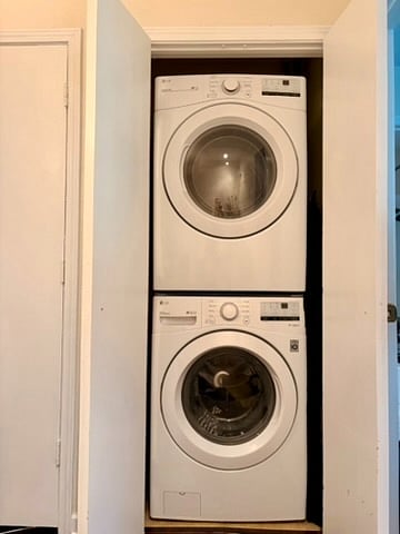 The washer and dryer located on the second floor right at the landing of the stairs.