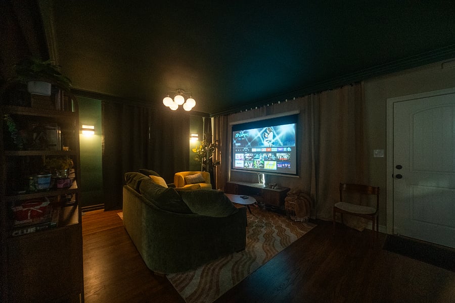 You can close the blackout curtains and enjoy a movie on a huge projector screen!