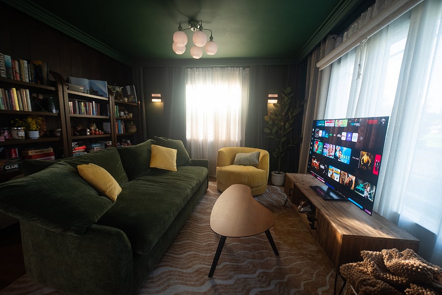 There's a large Samsung flat-screen TV in the living room.