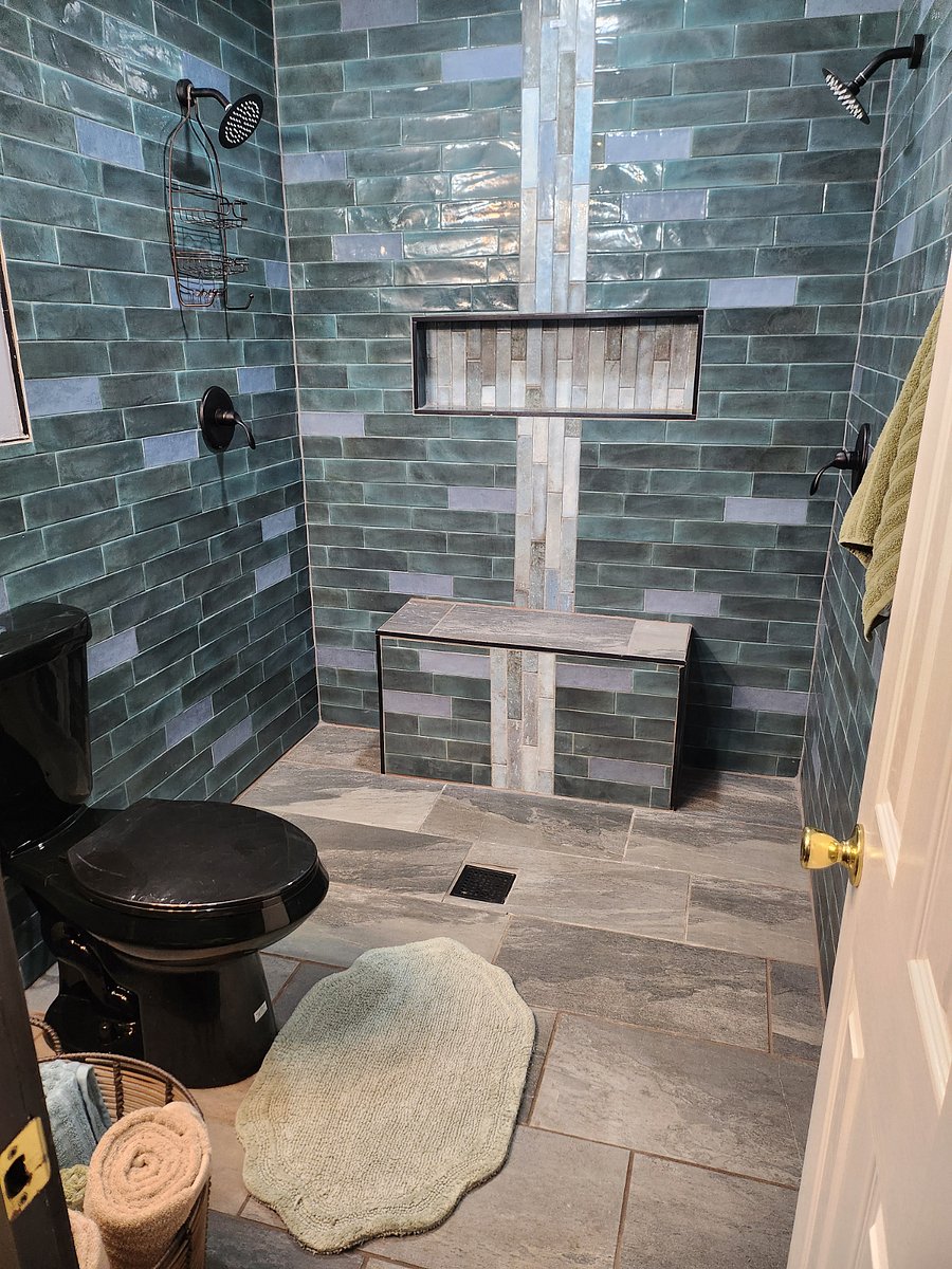 The "wet room." My husband's idea for a locker room style happy place. This is the office bathroom.