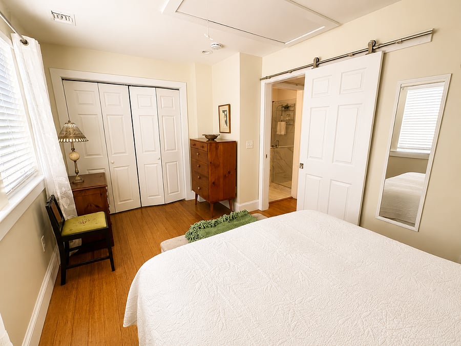 Ample storage with dressers and closet.