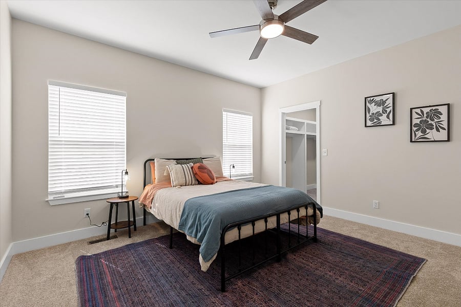 Secondary bedroom with queen size bed. Blackout curtains to be installed