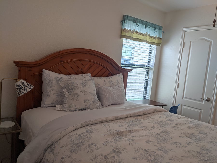 Bedroom has its own closet.