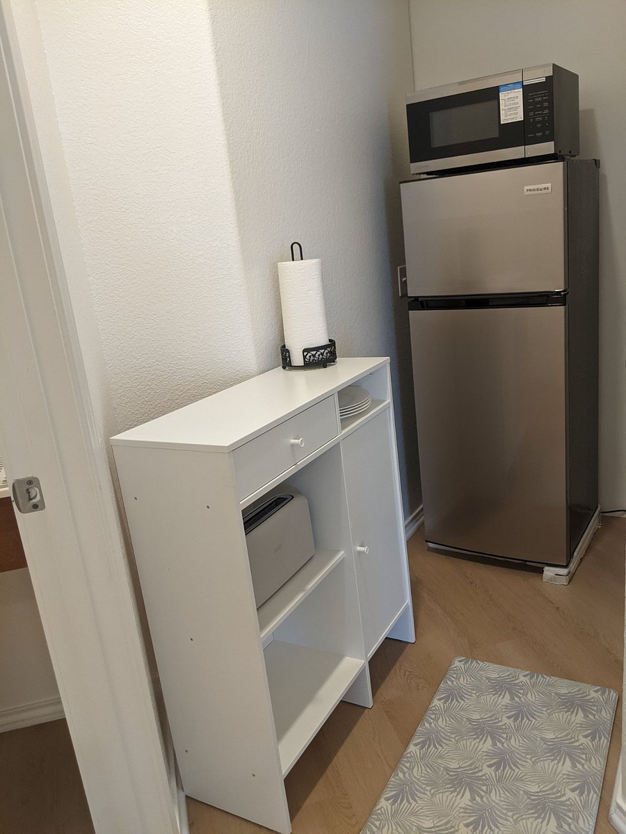 Food preparation area. There is no sink or oven here. You will cook with air fryer or microwave.
