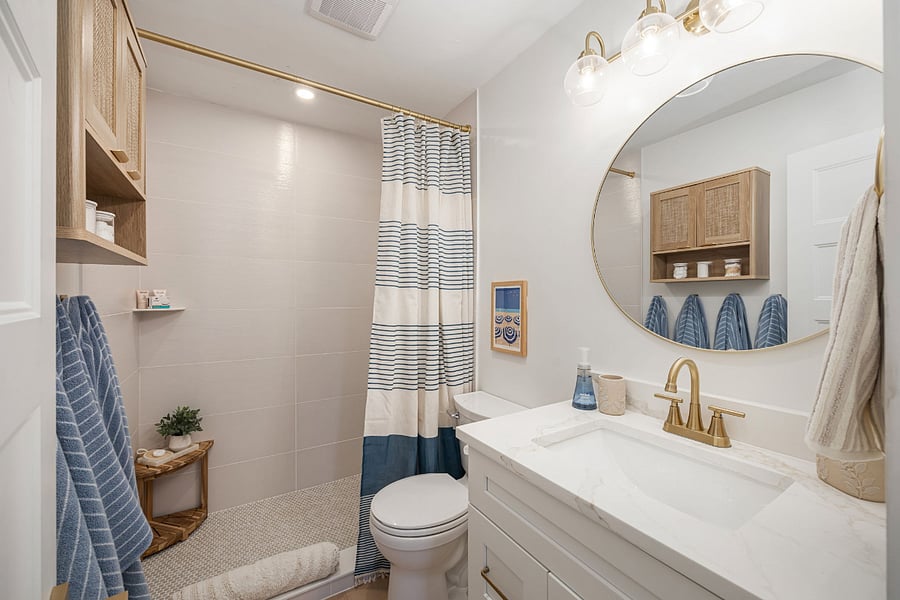Freshly renovated bathroom with spa-inspired finishes and plenty of space to refresh and recharge.