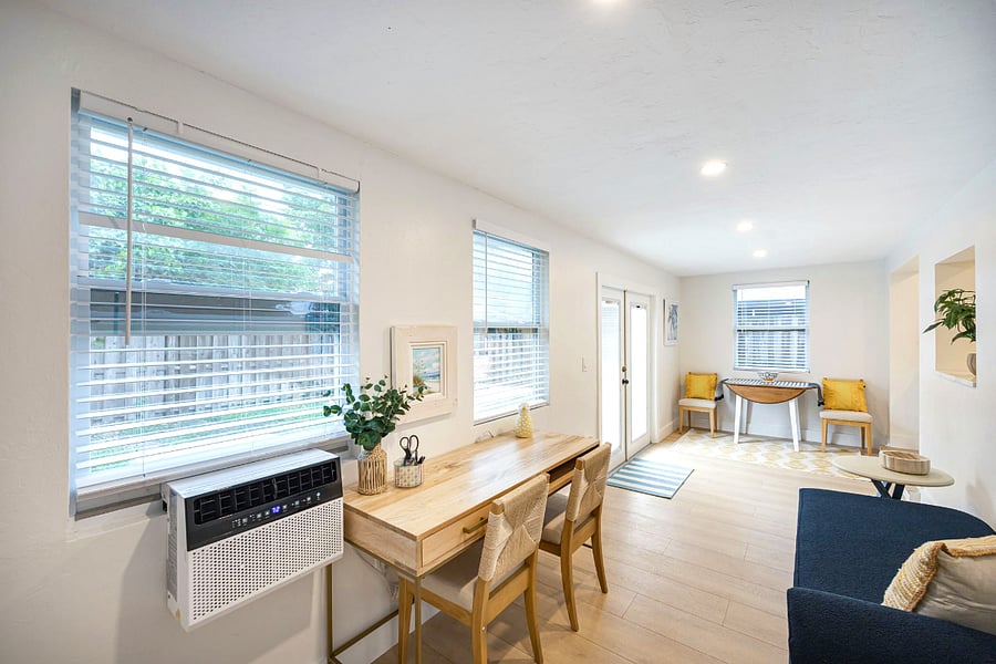 Dedicated workspace with natural light and fast Wi-Fi makes remote work easy and productive.