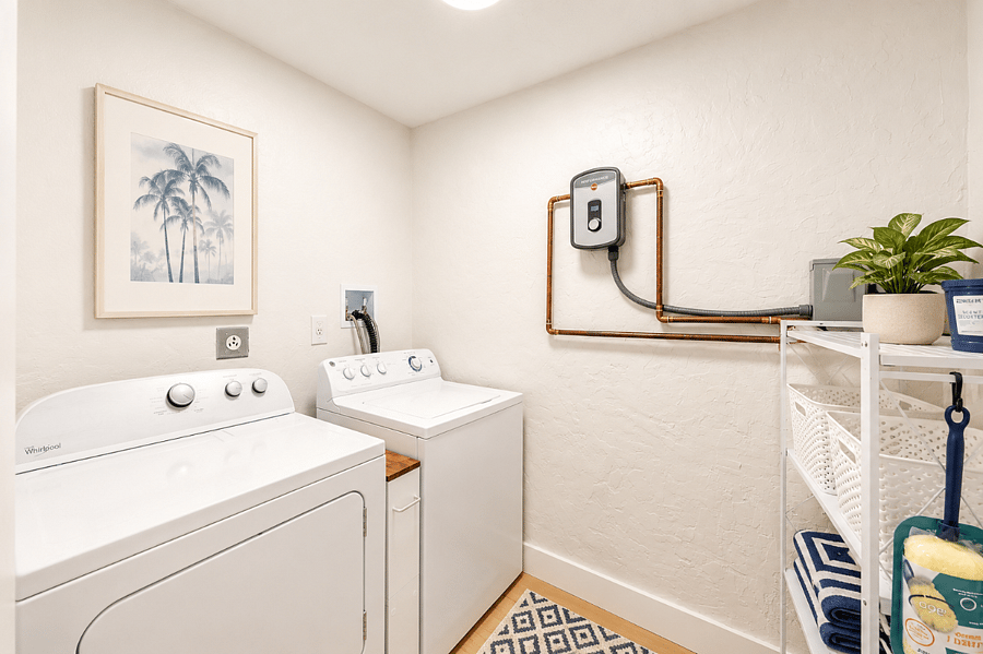 In-home washer and dryer make longer stays effortlessno laundromat required.