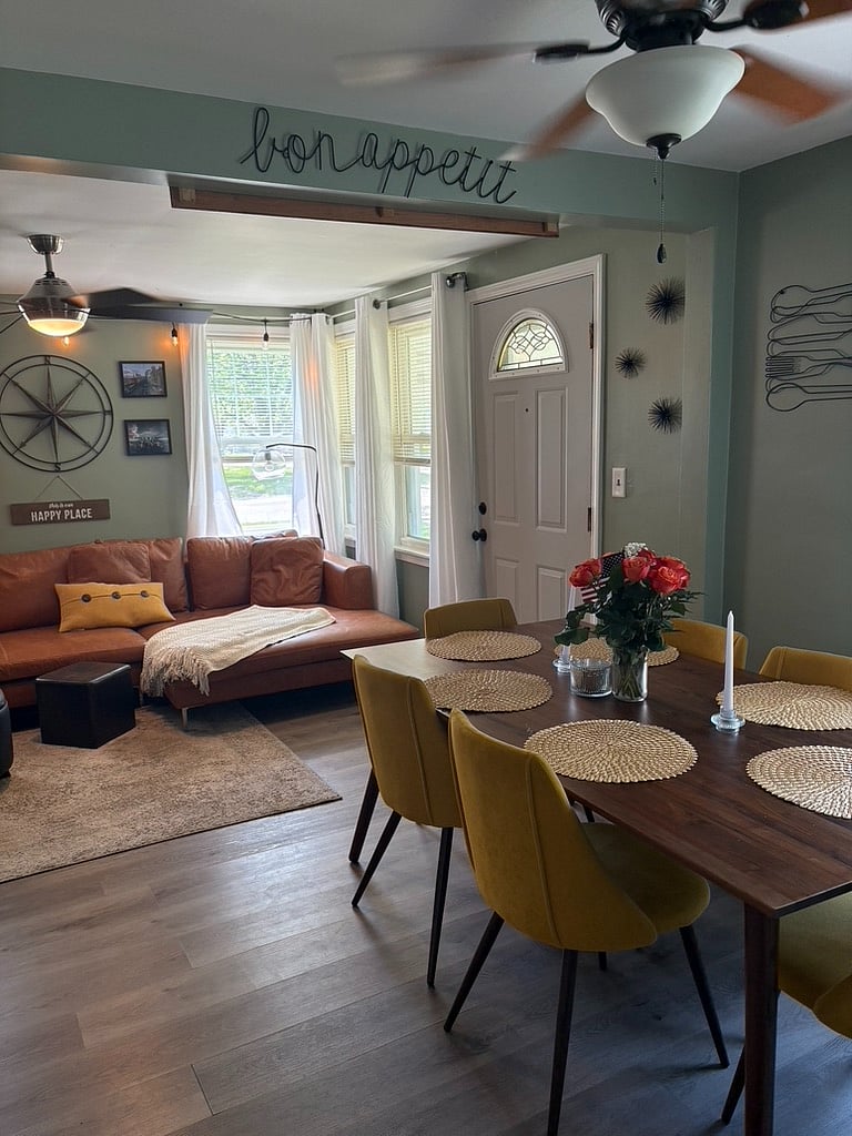 view from dining area into living room