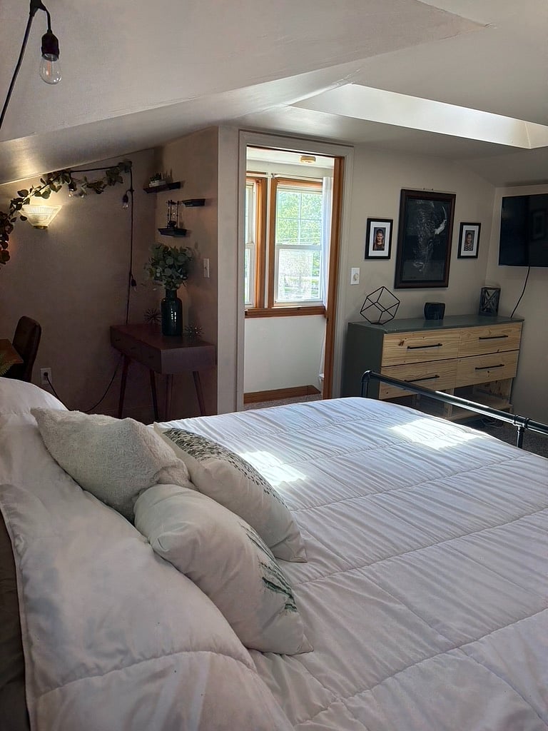 upstairs master bedroom; king bed with Smart TV (Netflix provided; all other apps available for login)