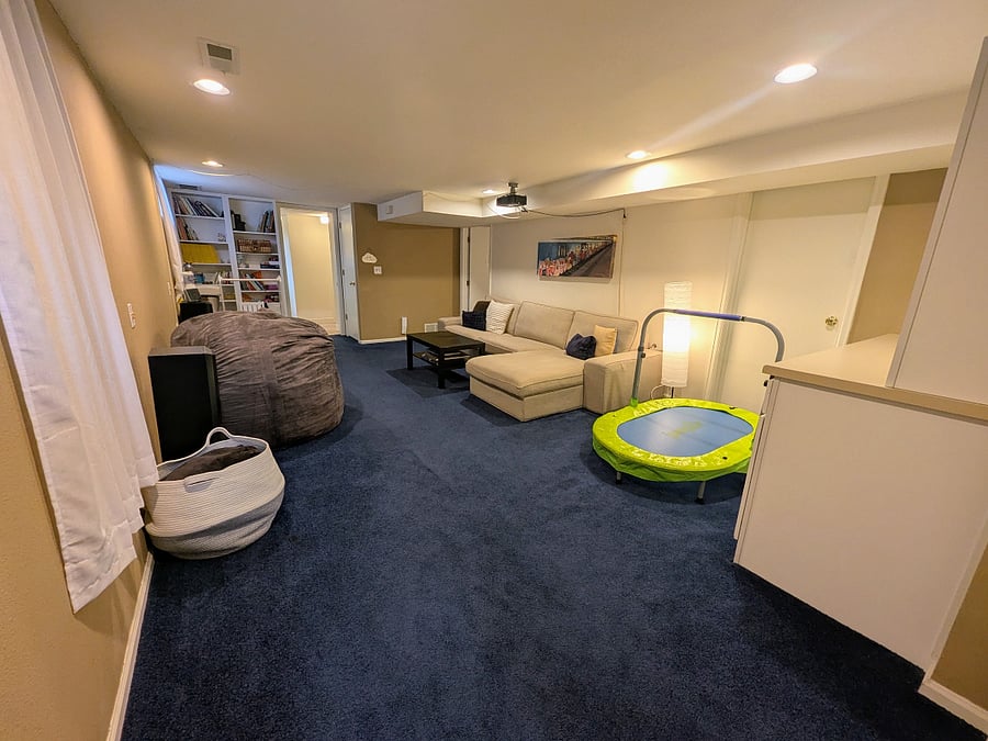 The main basement room has a projector.