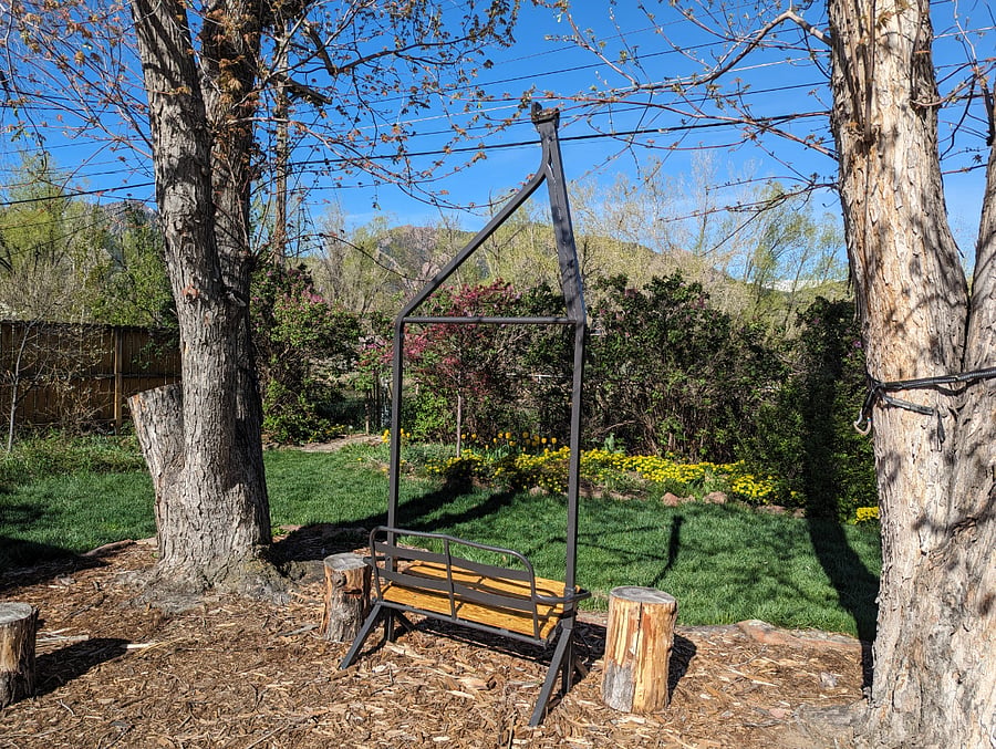 Enjoy the beautiful sunsets from an actual ski lift chair in our backyard.