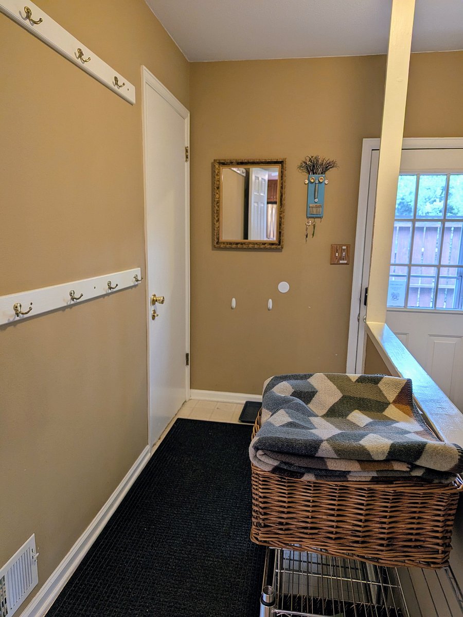 Walking towards the side door (south facing) and the basement stairs.