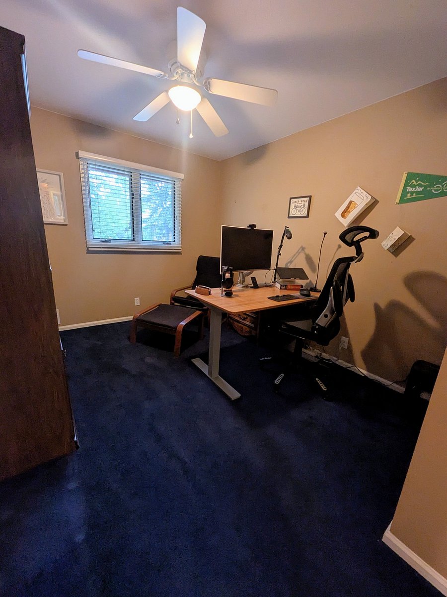 The office is off the kitchen.